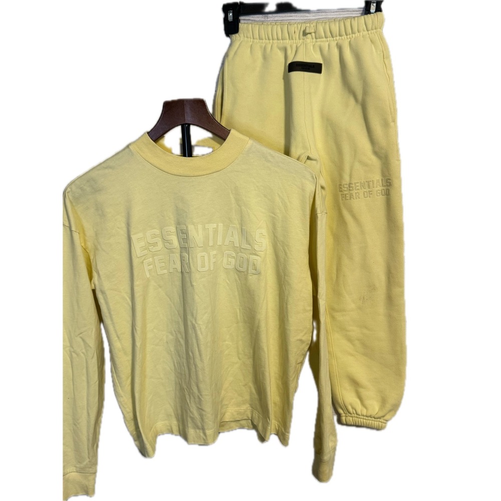 Essentials Fear Of God Yellow Lounge Set Tee Joggers Size 8 Cropped Pants